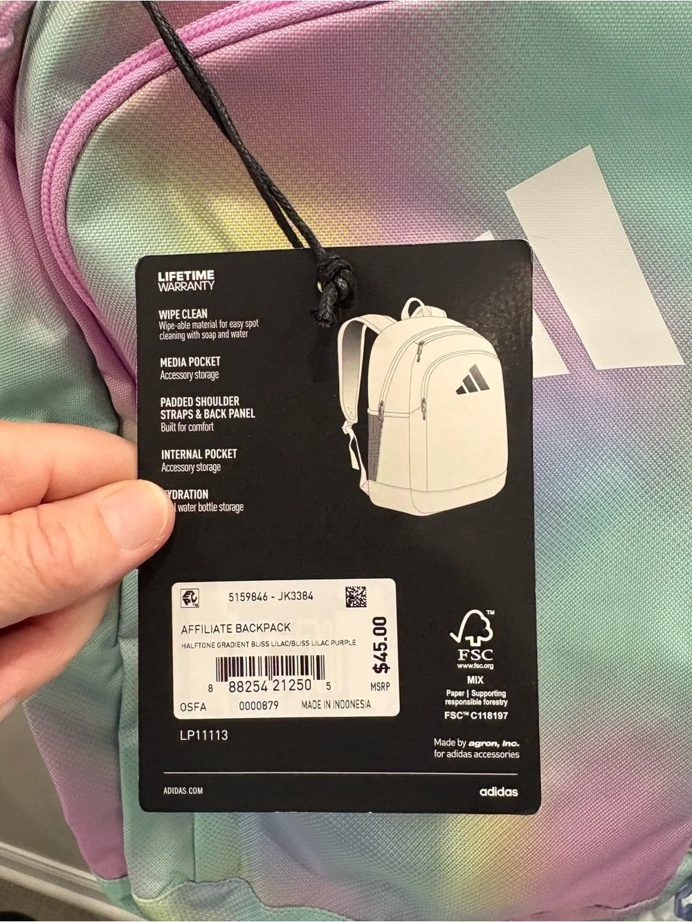 NEW Adidas Kids Tie-Dye Backpack and Lunch Bag Set - Pastel Multi